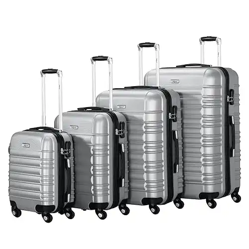 Zelsius Koffer Set 4 Stück, Grau | ABS mit Zahlenschloss, 4 Rollen und Innen Trennwand | Handgepäckkoffer, Hartschalenkoffer 4 teilig, Trolley, Groß, Luggage