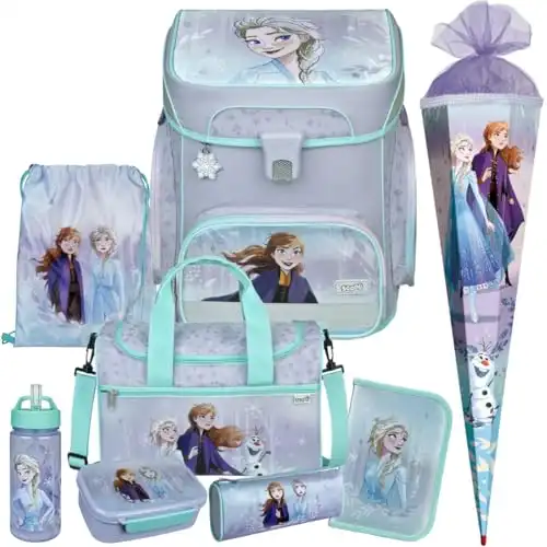 Primus-Versand EISKÖNIGIN II-Frozen-SCOOLI Undercover EasyFit Schulranzen-Set 9tlg. mit Sporttasche, BROTDOSE, TRINKFLASCHE und SCHULTÜTE, Dunkelblau, Größe: 36,5 x 33 x 29 cm