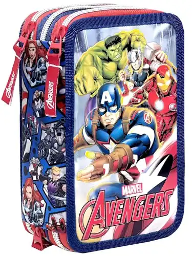 Clondo Federmäppchen 44 Stück, für Avengers Fan, Mäppchen, mehrfarbig, Federtasche, Etui mit Stiften, Kugelschreiber, Kinder, Grundschule, 3 Fächer, Superhelden