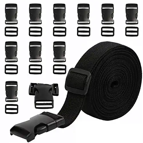 REAQUE 5 M Nylon Gurtband mit 10 Paare Schnallen, 2,5 cm strapazierf higes Gurtband und Side Release Schnallen Clips f r DIY Handwerk Rucksack Umreifung Tasche Gurtband Gep ck Befestigung Gurt