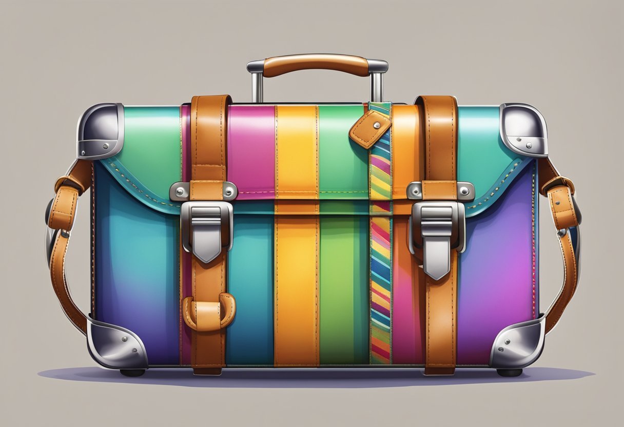 A suitcase with stylish, colorful luggage straps wrapped around it, adding a pop of personality and flair to the travel accessory