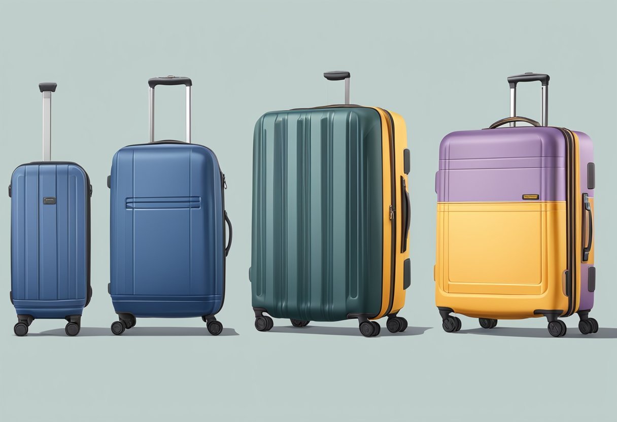 Ein Hartschalenkoffer und ein Weichschalenkoffer nebeneinander, wobei der Hartschalenkoffer steifer und strukturierter erscheint, während der Weichschalenkoffer flexibler und biegsamer aussieht.