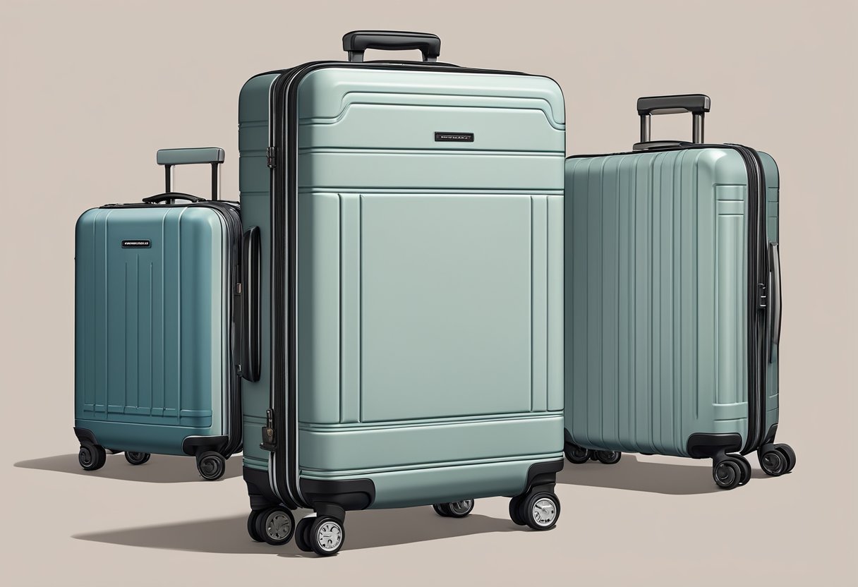 Zwei elegante, hochwertige Koffer stehen nebeneinander, einer mit dem ikonischen Samsonite-Logo und der andere mit dem markanten Rimowa-Design. Die Erfahrung eines Reisenden mit Horizn Studios wird durch subtile Details angedeutet.