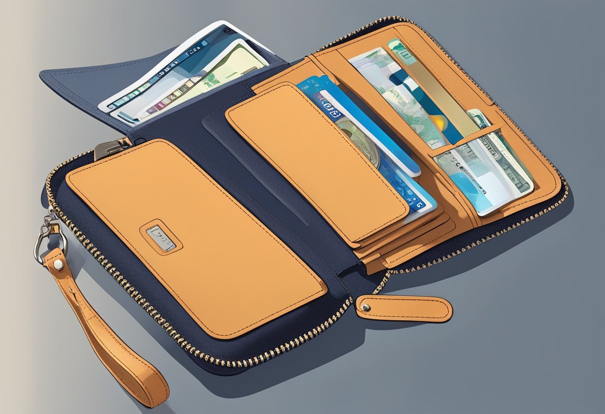 Eine stilvolle Reisetasche mit RFID-Schutz, die über mehrere Fächer und einen sicheren Verschluss verfügt, entworfen für weibliche Reisende.